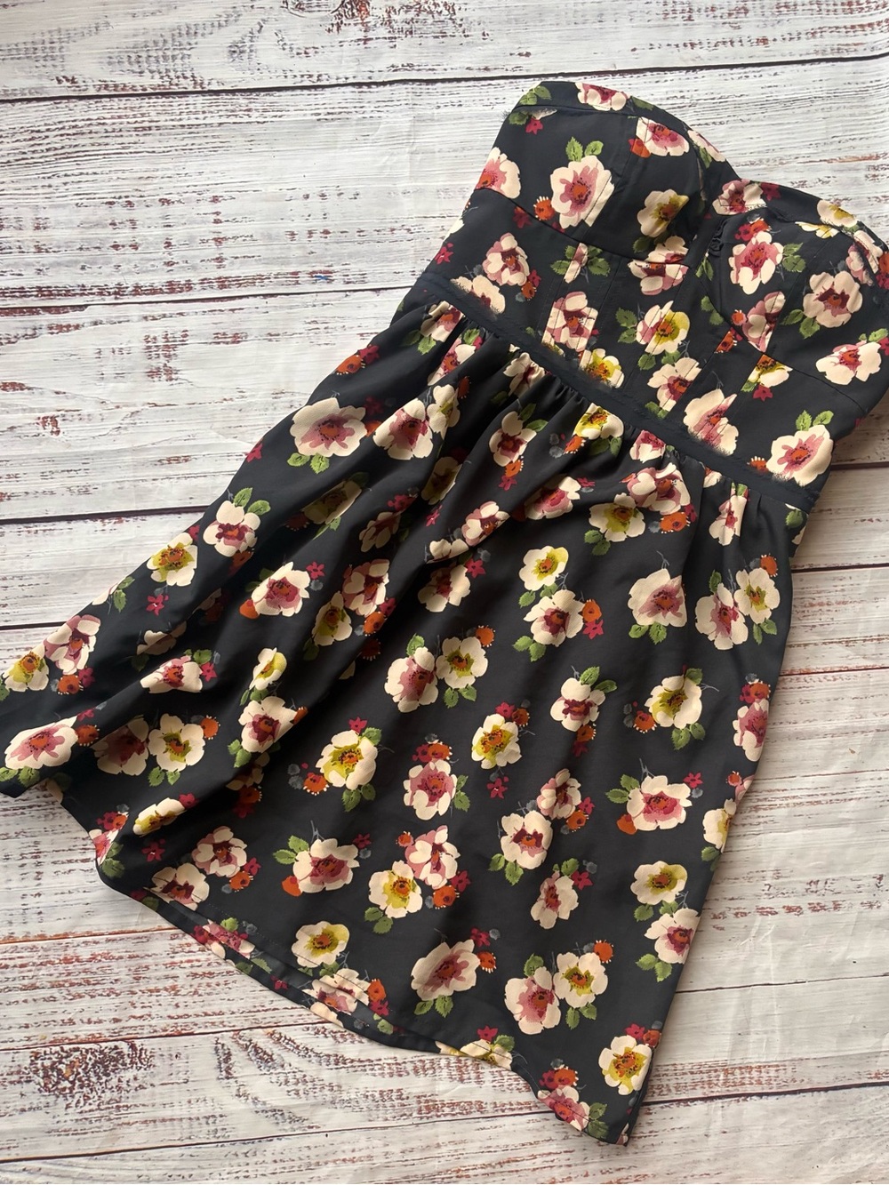 American Eagle Strapless Floral Sundress in Charcoal Pink & Yellow Size 2 Small